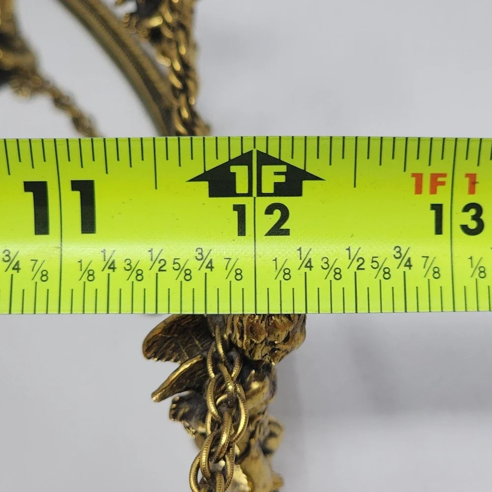 Vtg Globe 24K Gold Plated 12-Cherub Mirrored Vanity Tray Oval Ornate Putti Chain